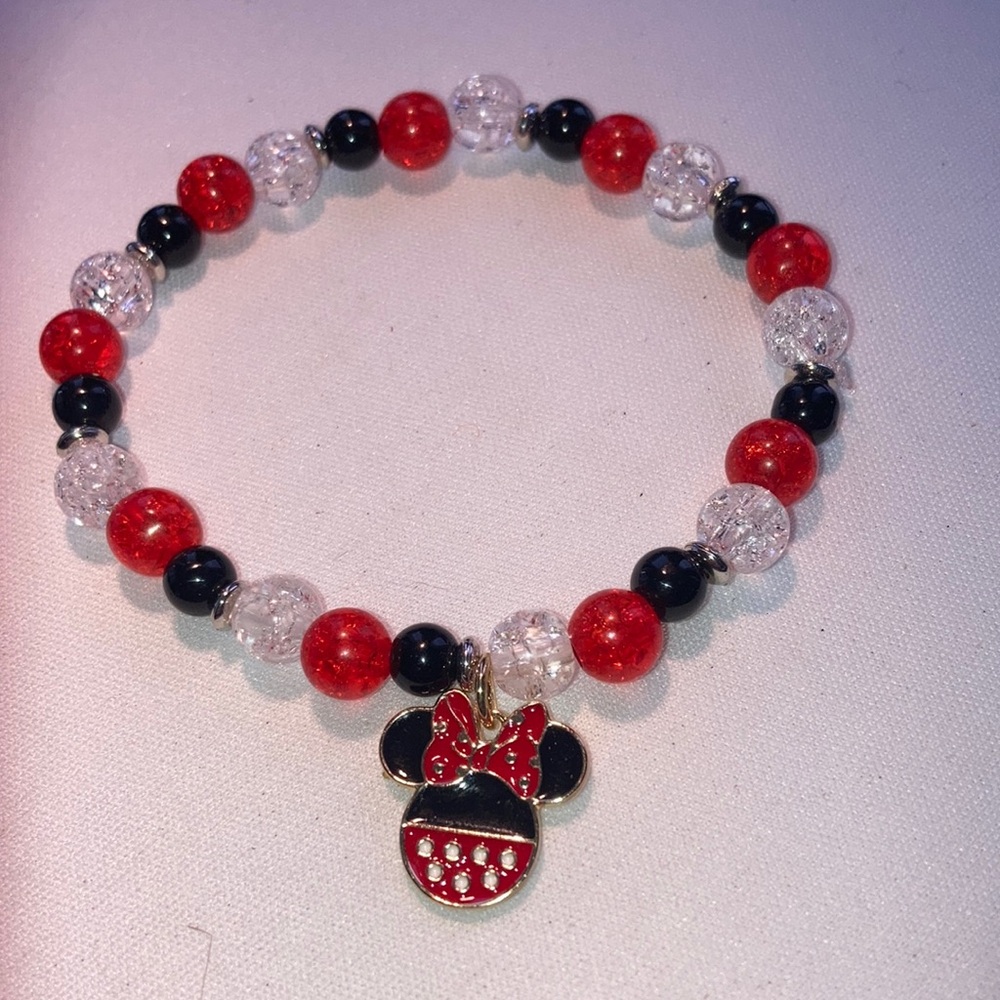 Glass Beaded Bracelet with Minnie Mouse Charm